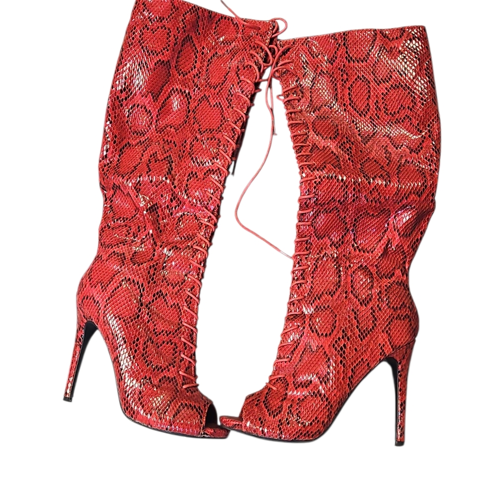 Paper Fox Red Heeled Boots with Stiletto Design